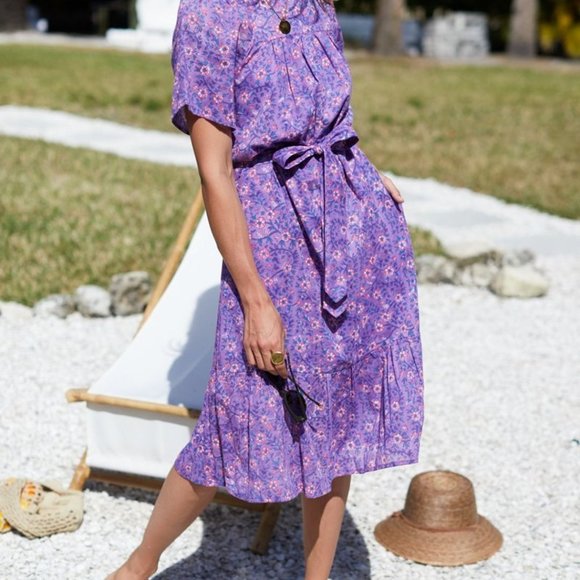 Emerson Fry India Collection Colette Midi Dress in Violet Wildflower Sz ML - Picture 2 of 9